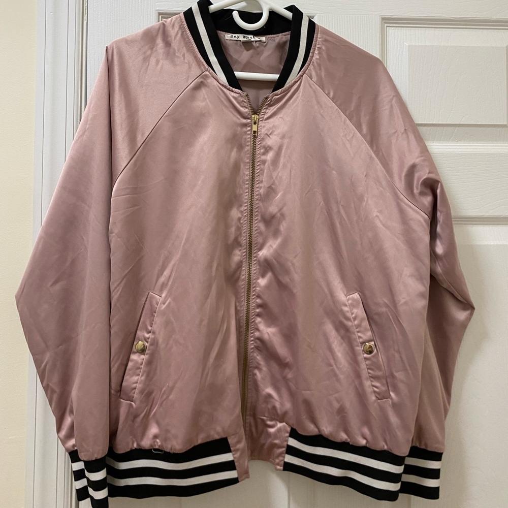 Say What? XL Dusty Pink Silk Bomber Jacket